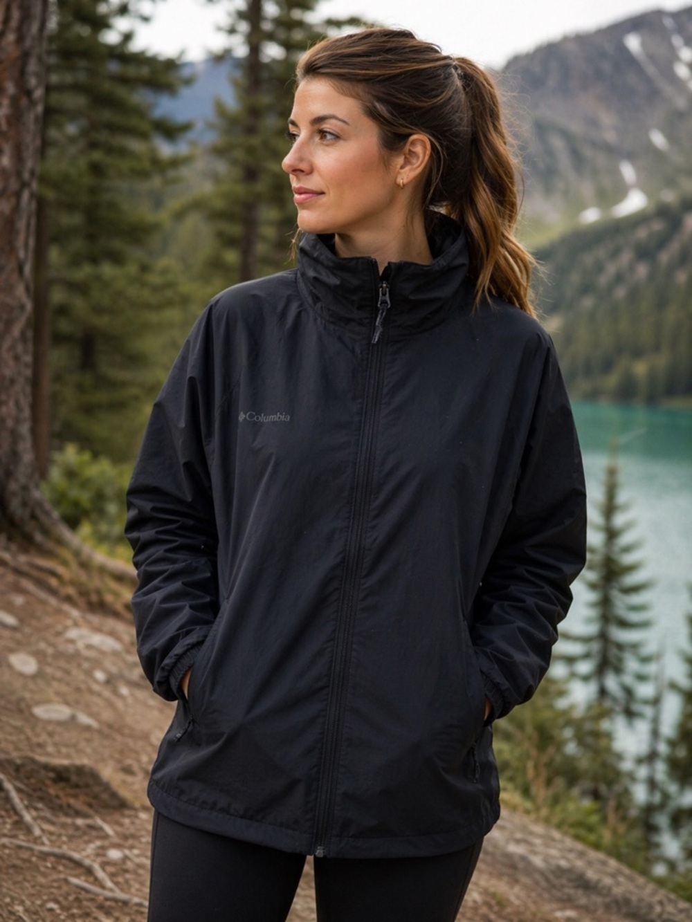 Columbia Navy Blue Windbreaker Jacket Full Zip Lightweight Outdoor Coat Large